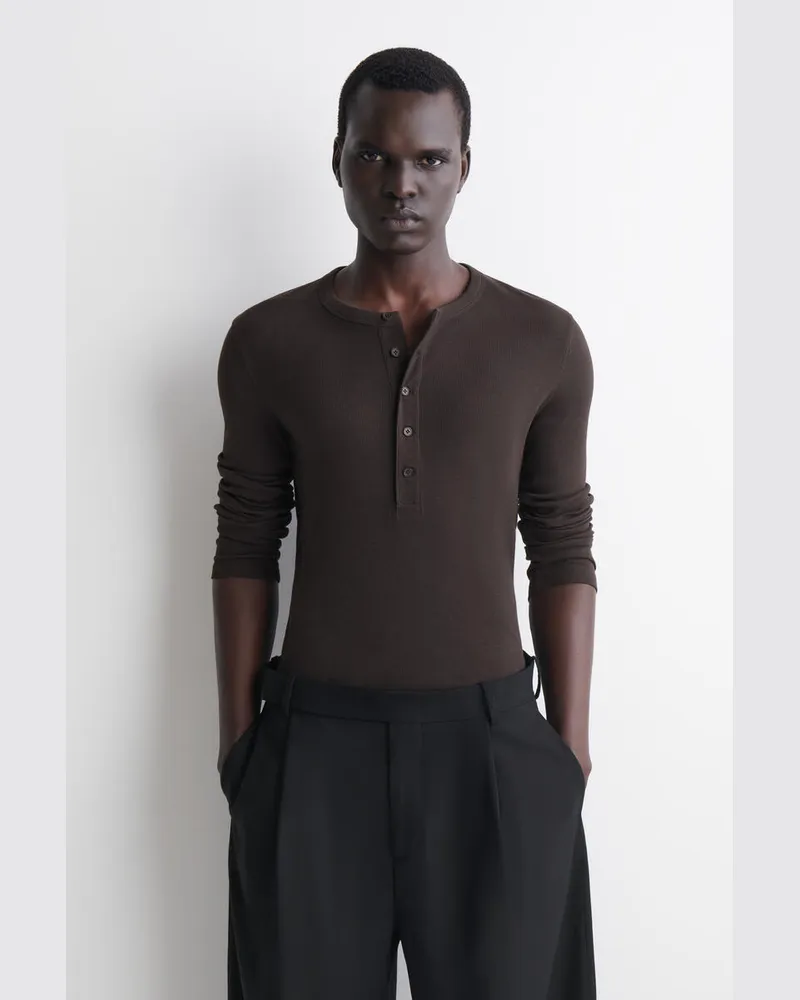 COS Schmales, Geripptes Langarmshirt Aus Baumwolle Braun
