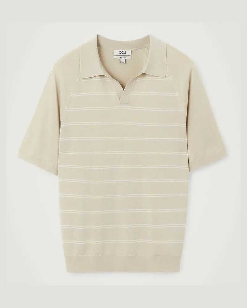 COS Gestreiftes Poloshirt Aus Strick Beige