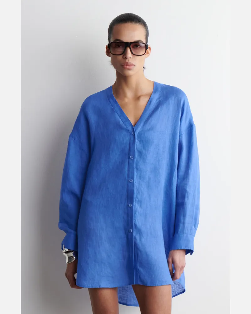 COS Oversized-Hemd Aus Leinen Mit V-Ausschnitt Blau