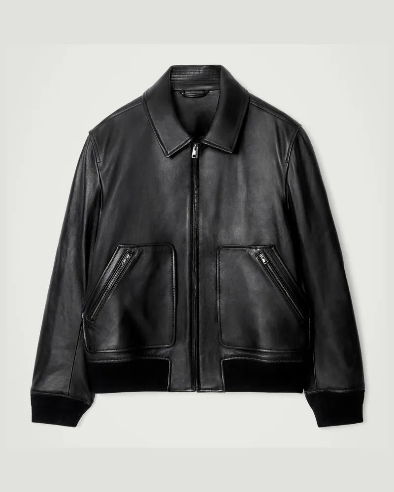 COS Bomberjacke Aus Leder Schwarz