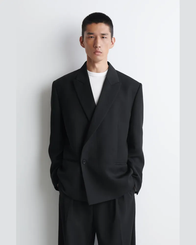 COS Doppelreihiger Blazer Aus Twill Schwarz