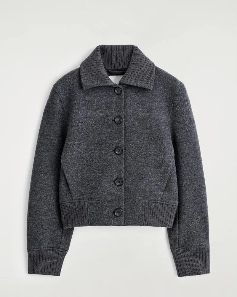 COS Jacke Aus Merinowolle Mit Geripptem Kragen Grau