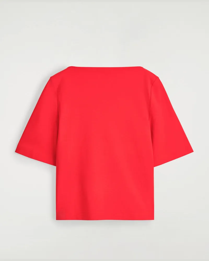 COS Baumwoll-T-Shirt Mit U-Boot-Ausschnitt Rot