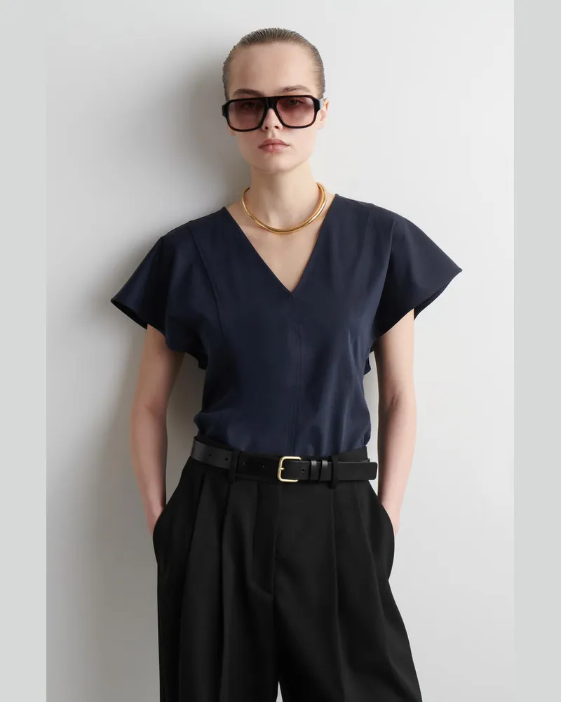 COS Oberteil Aus Baumwolle Mit Blütenärmeln Blau