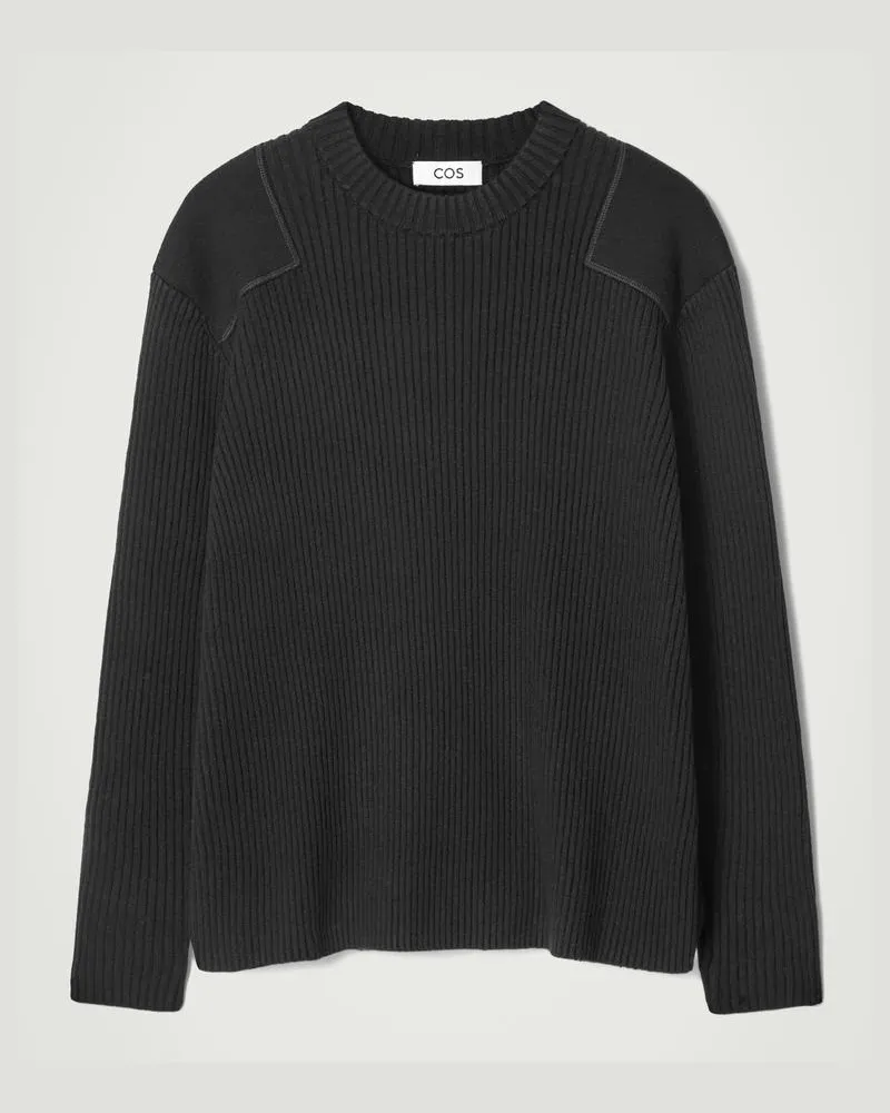 COS Pullover Aus Woll-Mix Mit Aufnähern Schwarz