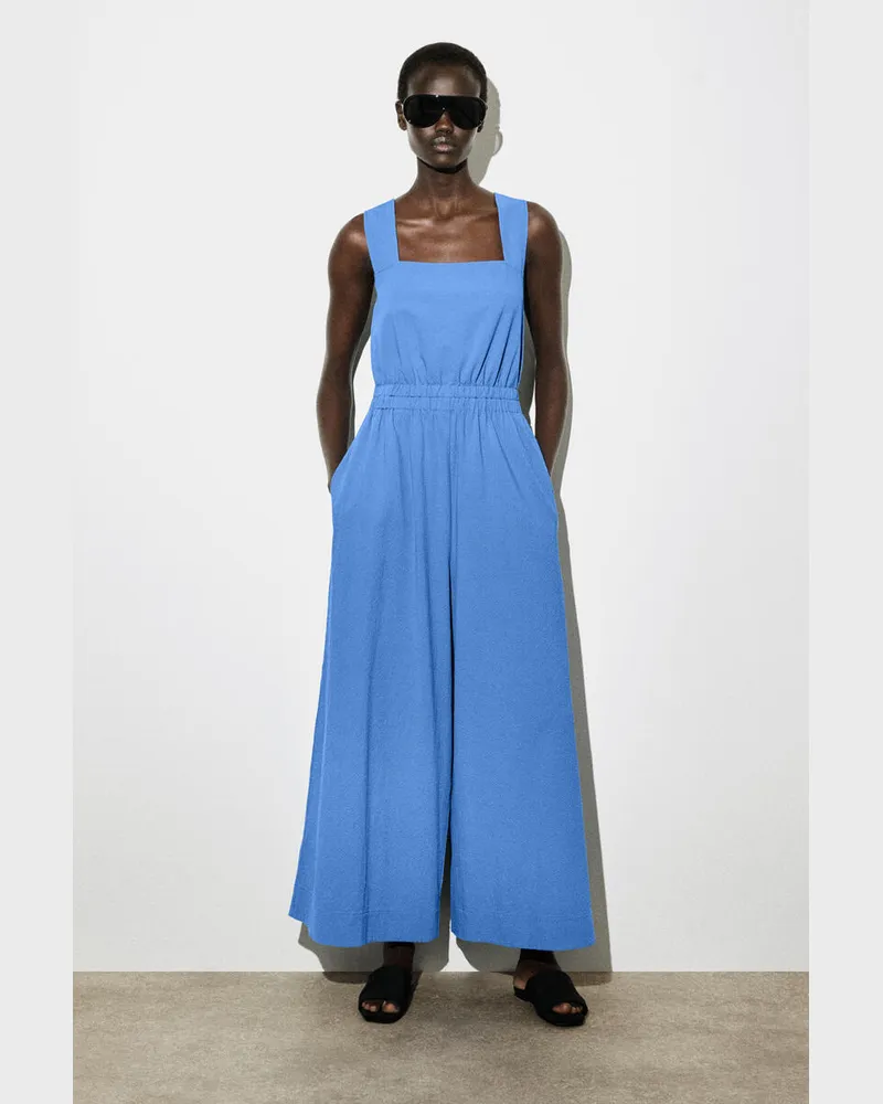 COS Jumpsuit Aus Seersucker Mit Weitem Bein Blau