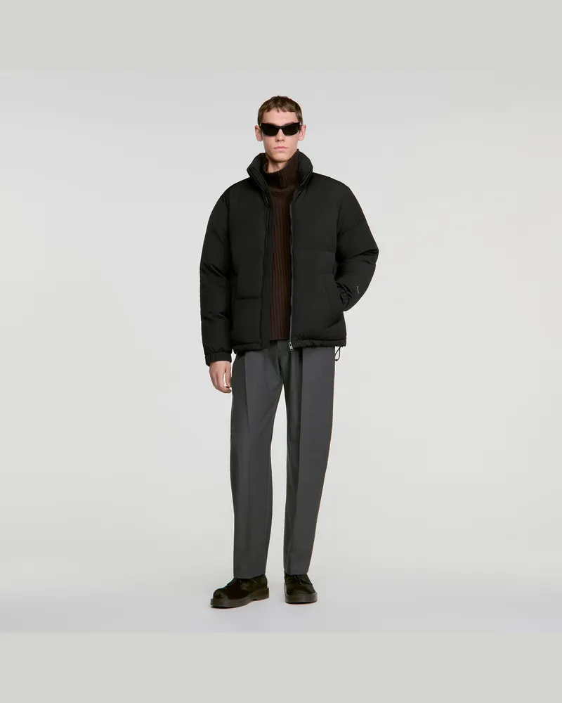 Sandro Zip-Daunenjacke aus Tech-Gewebe Karbonschwarz