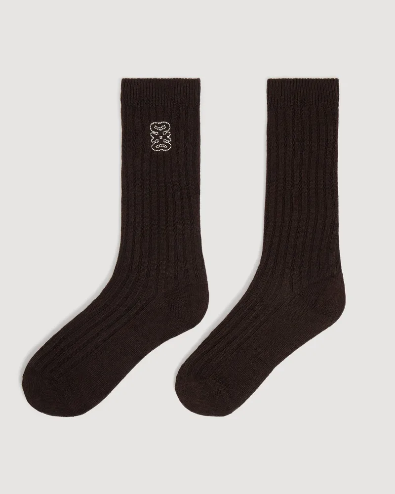 Sandro Gerippte Socken mit Logo Dunkel-braun