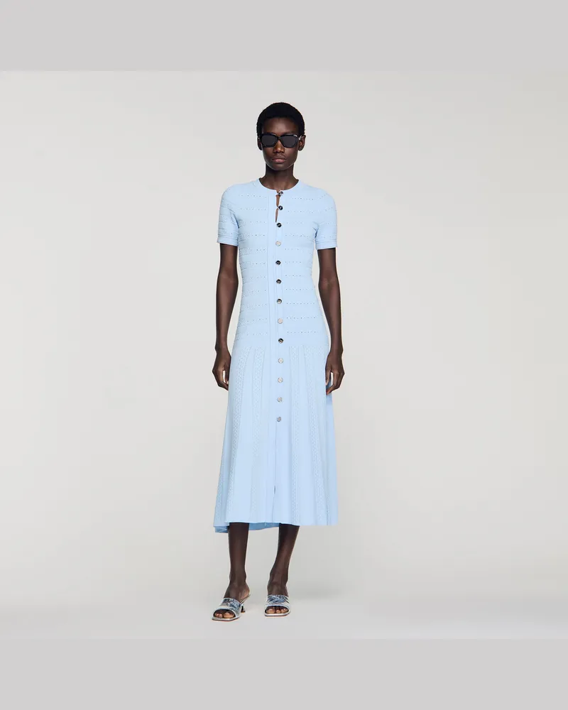Sandro Langes Strickkleid Himmel-blau
