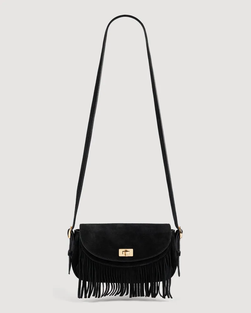 Sandro Wildleder-Tasche Mini Mambo Schwarz