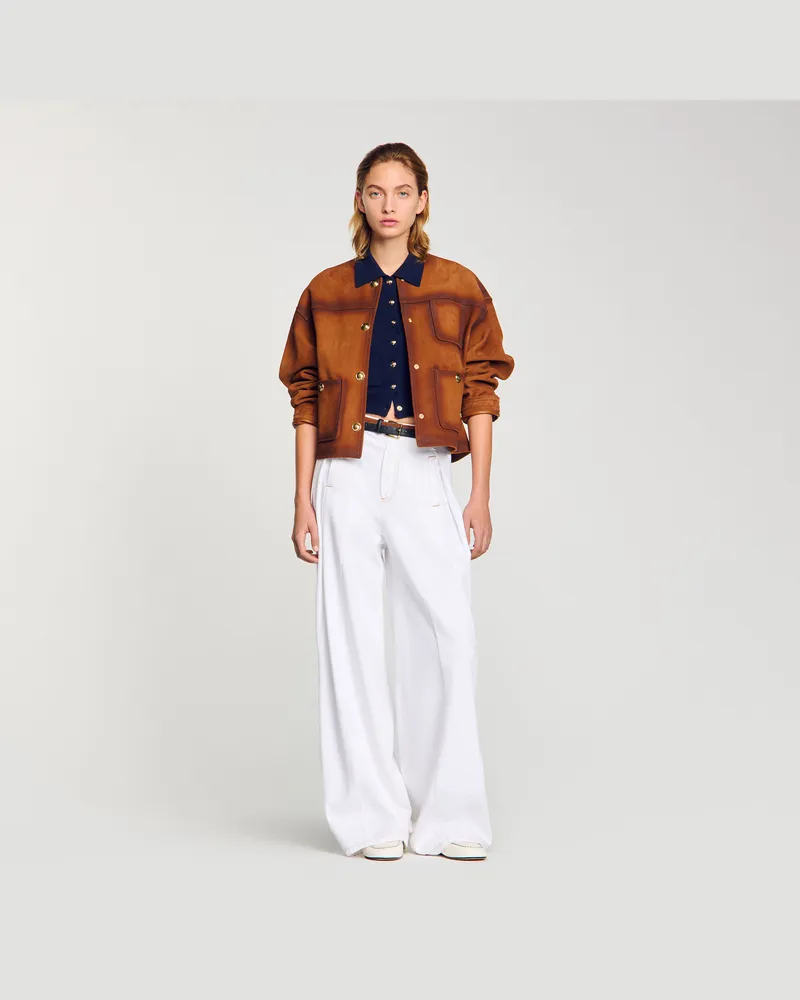 Sandro Weite Jeans mit Ziernähten Weiß