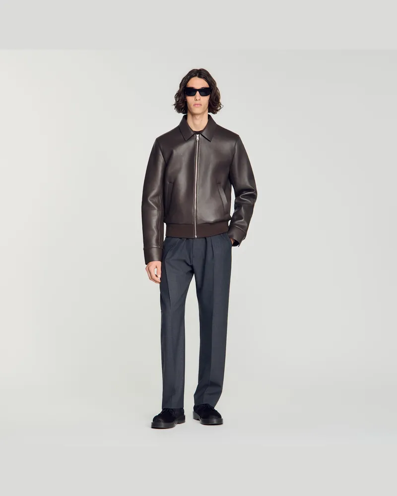 Sandro Lammlederjacke mit Reißverschluss Taupe