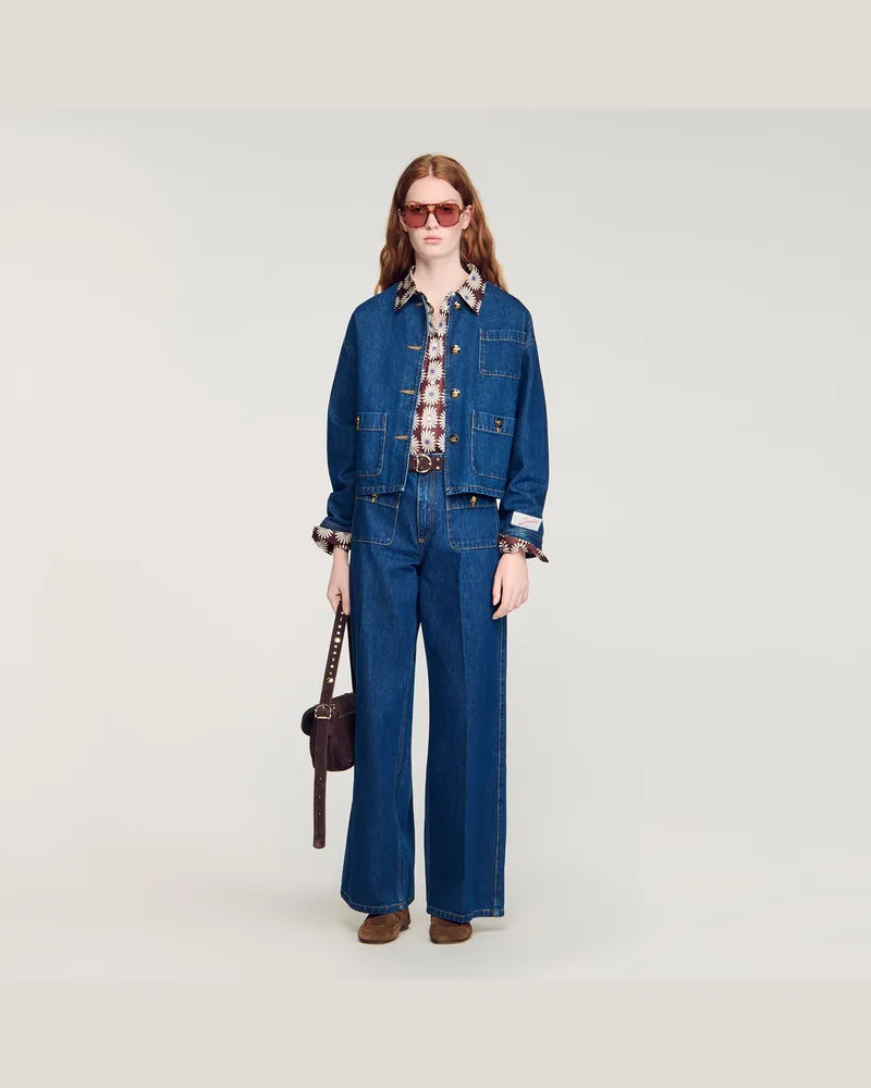 Sandro Denim-Blouson mit Schmuckknöpfen Bleu