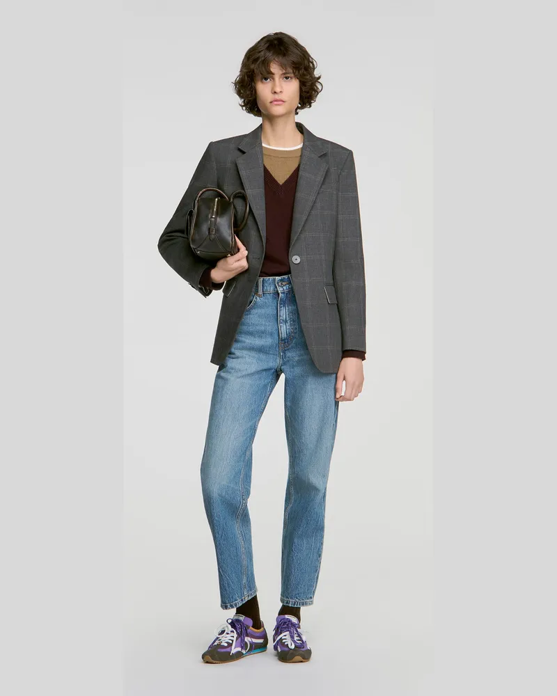 Sandro Karierter taillierter Blazer Grau