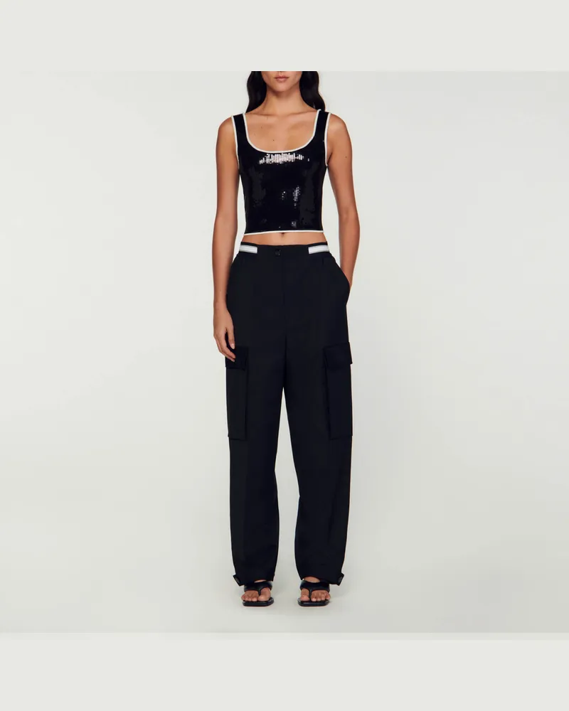 Sandro Kurzes Top mit Strassverzierung Schwarz