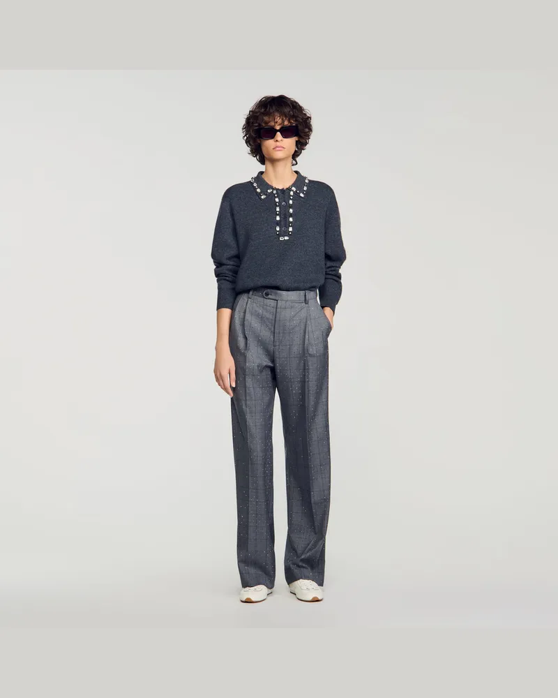 Sandro Pullover mit Schmuck-Polokragen Grau