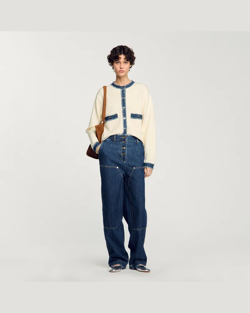 Sandro Cardigan mit Denim-Details Ecru