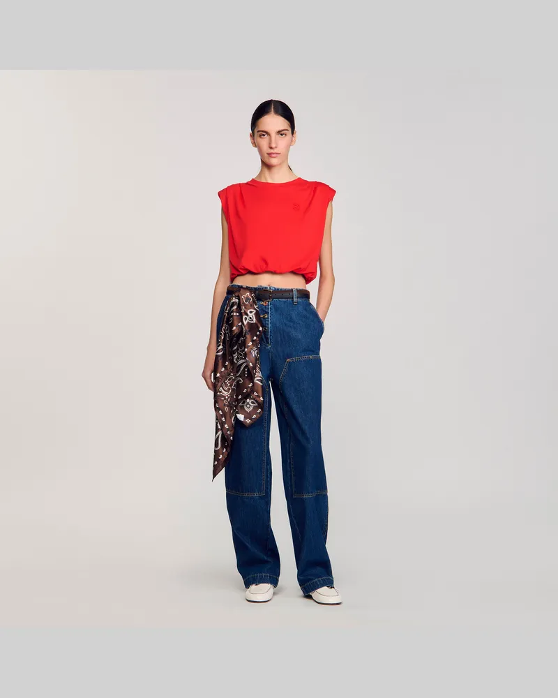 Sandro Kurzes drapiertes T-Shirt Rot