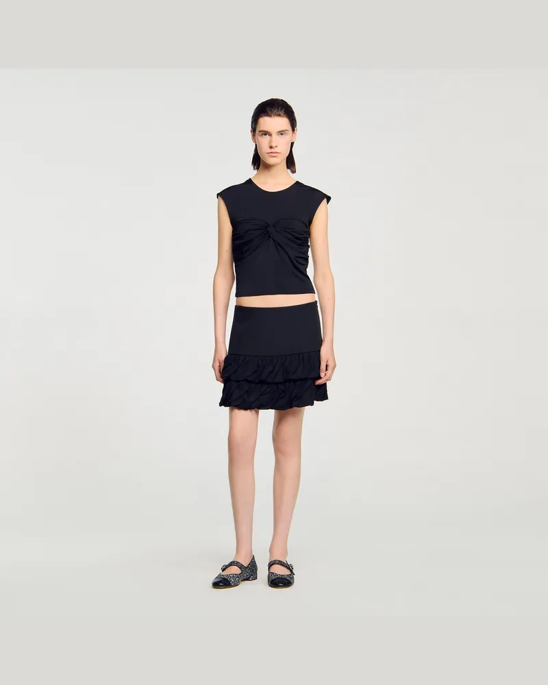 Sandro Drapiertes T-Shirt Schwarz