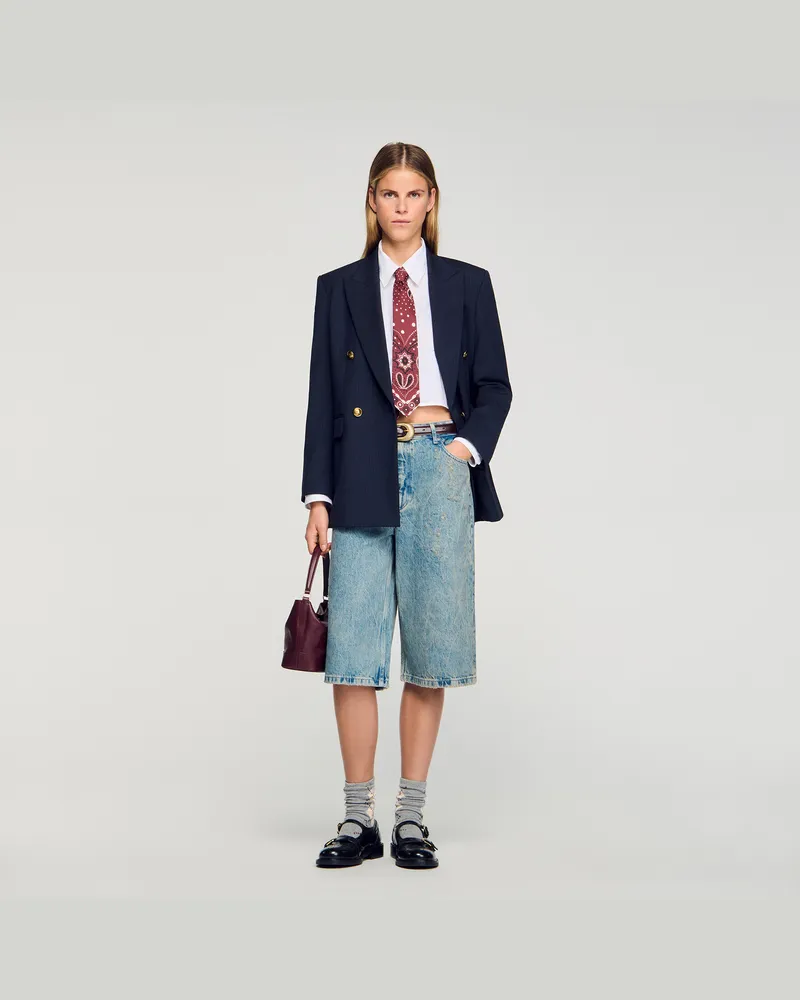 Sandro Bermudashorts im verwaschenen Look Jeansblau