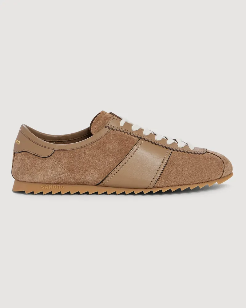 Sandro Niedrige Leder-/Wildleder-Sneakers Cappucino
