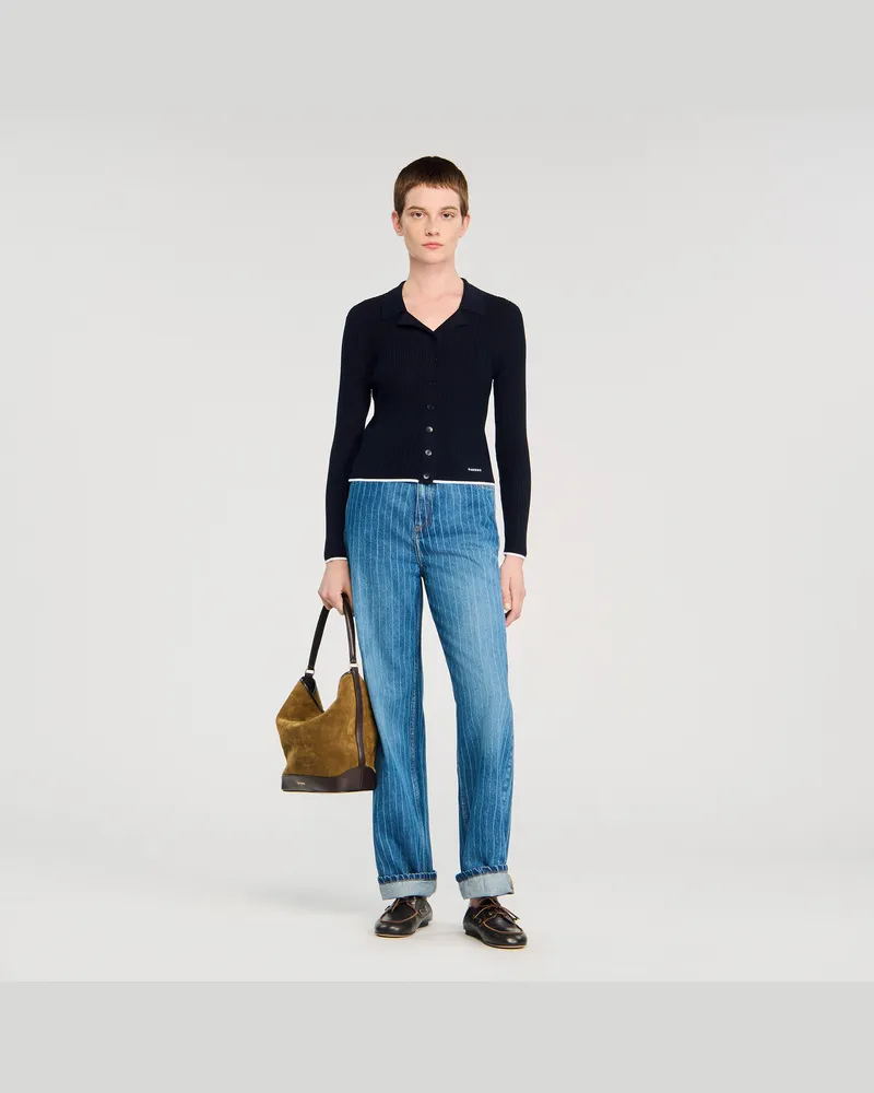 Sandro Kurzer Cardigan mit Polokragen Marine