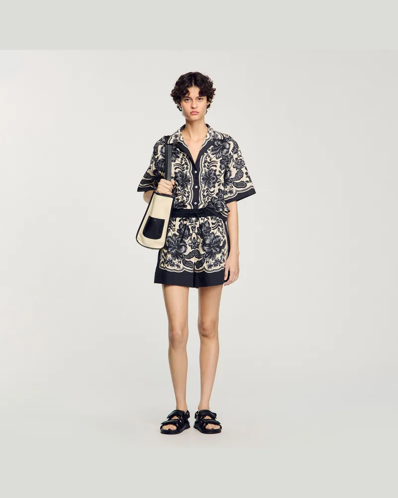 Sandro Shorts mit Blumenprint Ecru