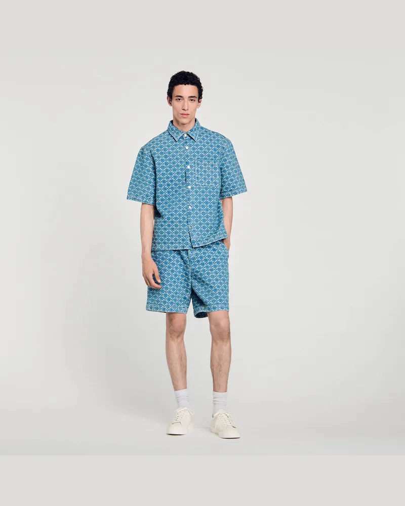 Sandro Hemd aus Denim mit Square-Cross-Motiv Himmel-blau