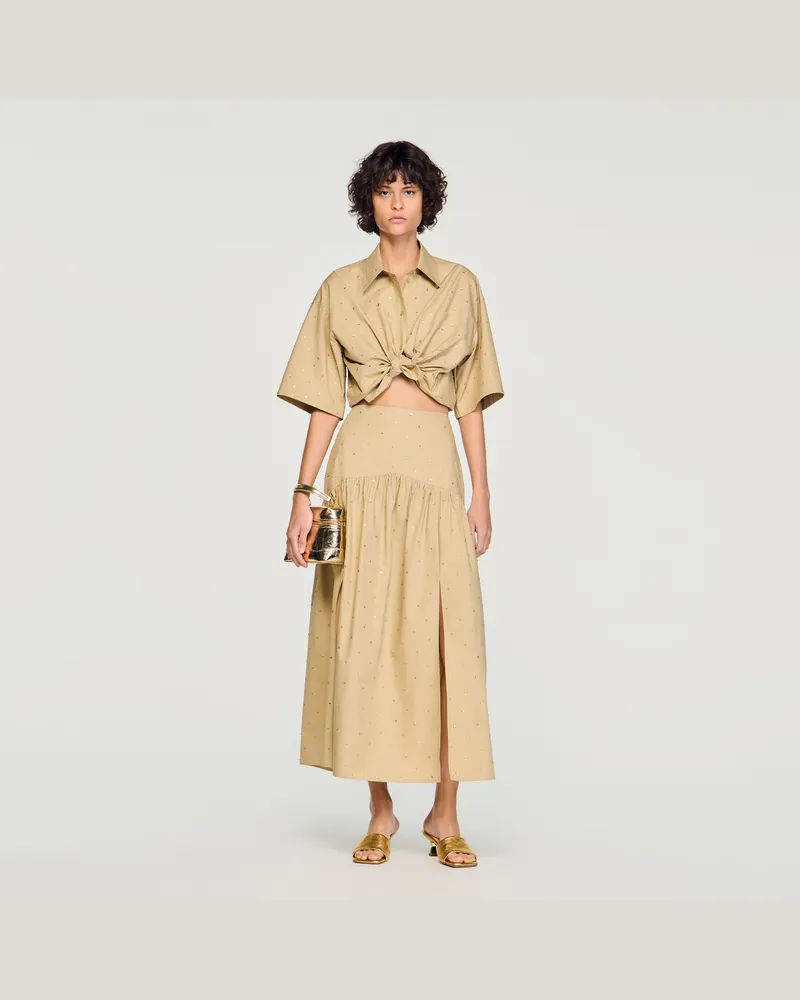 Sandro Langer Baumwollrock mit Strass Beige