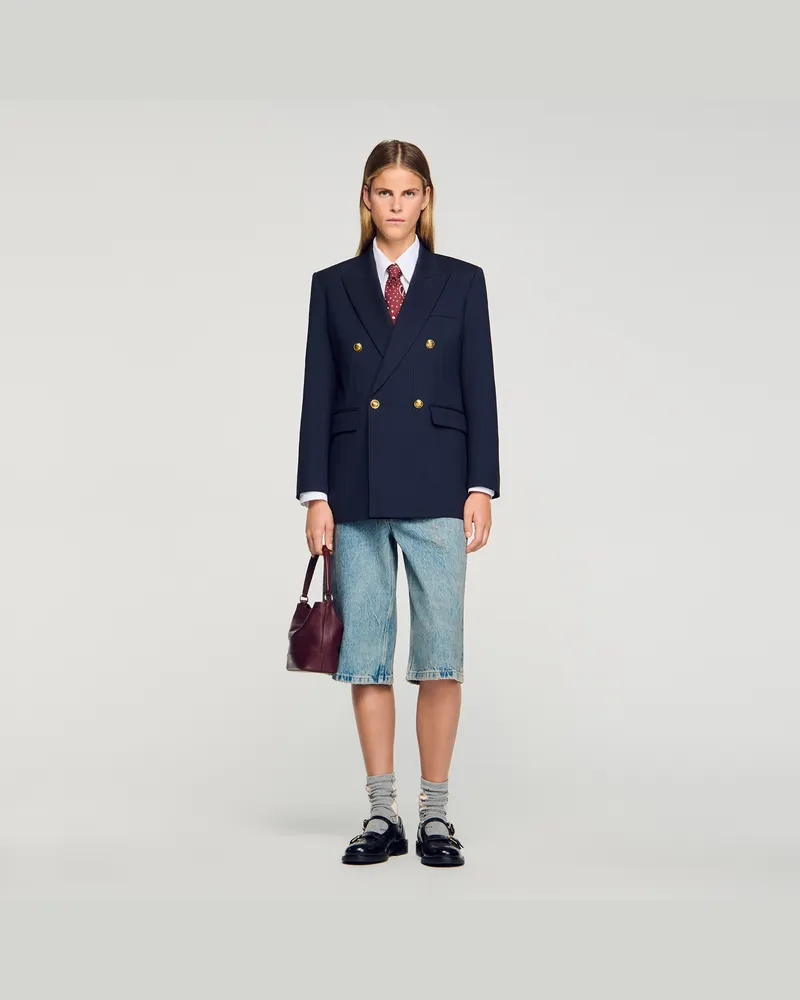 Sandro Bermudashorts im verwaschenen Look Jeansblau