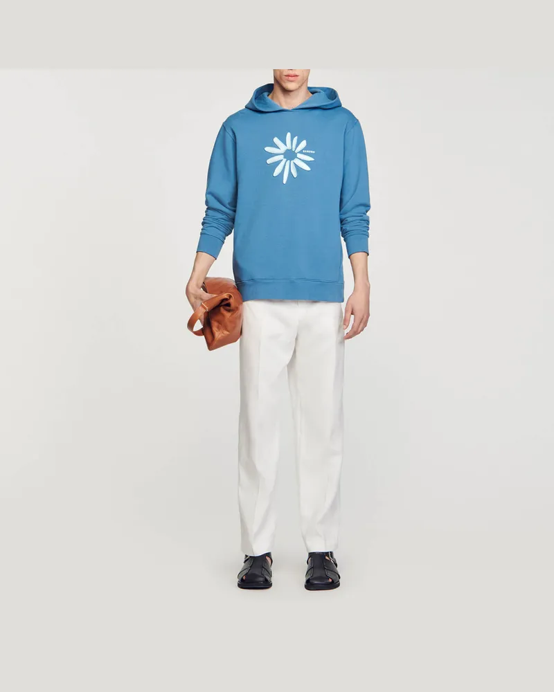 Sandro Hoodie mit Blume aus Baumwolle Blau-grau