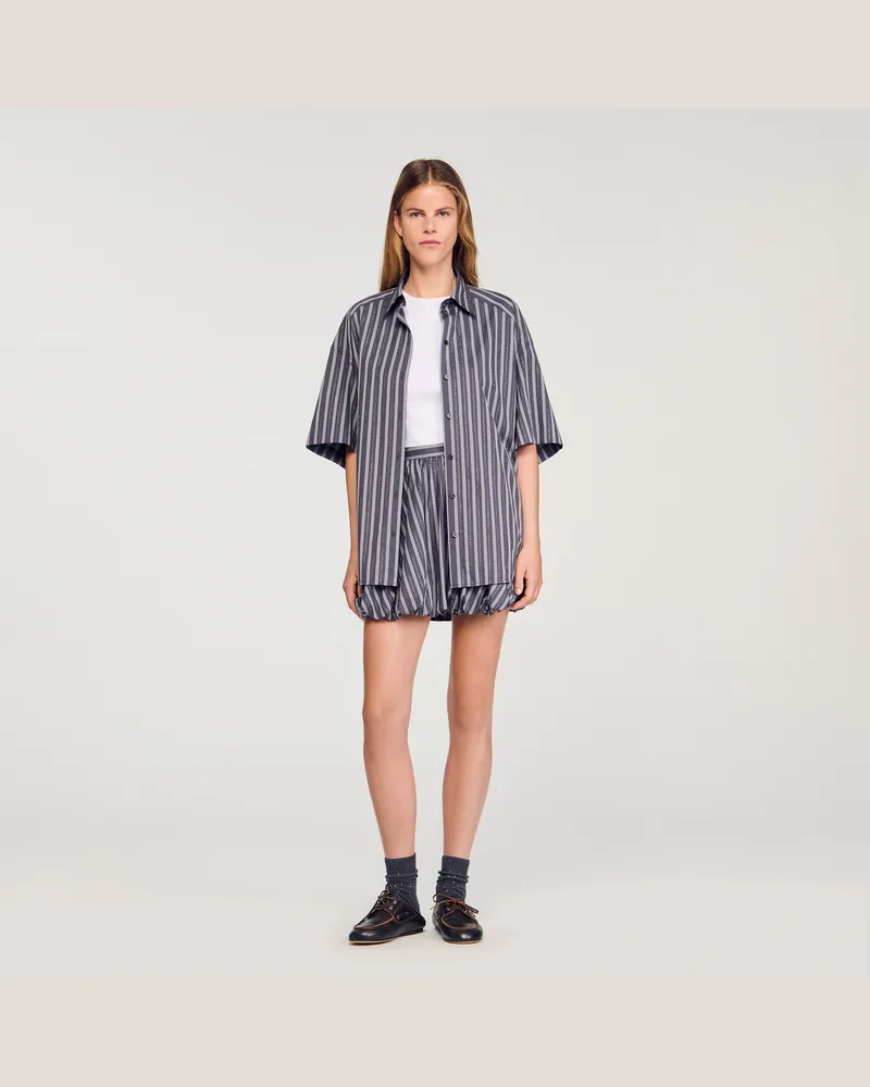 Sandro Gestreiftes Oversize-Hemd Strass Grau