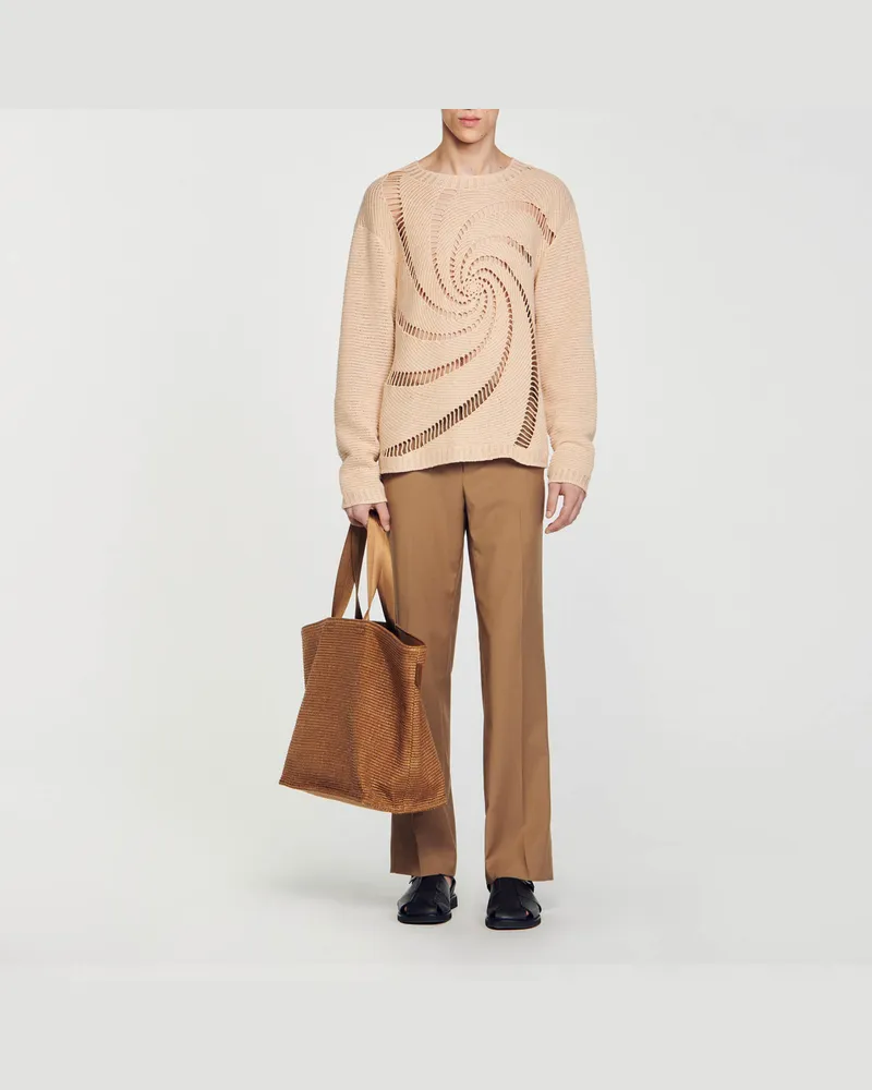 Sandro Häkelpullover aus Baumwolle mit Spiralen Sable
