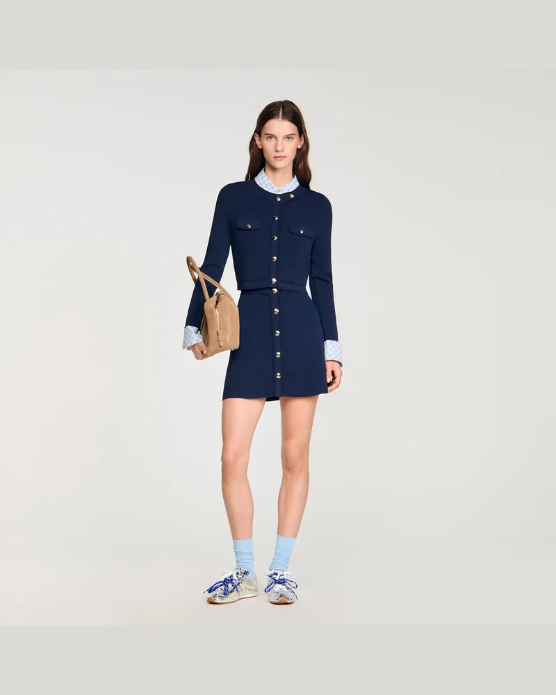 Sandro Kurzer Rippstrick-Cardigan Marine