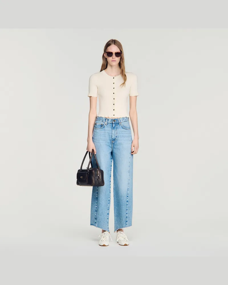 Sandro Rippstrick-Cardigan mit Volants Ecru