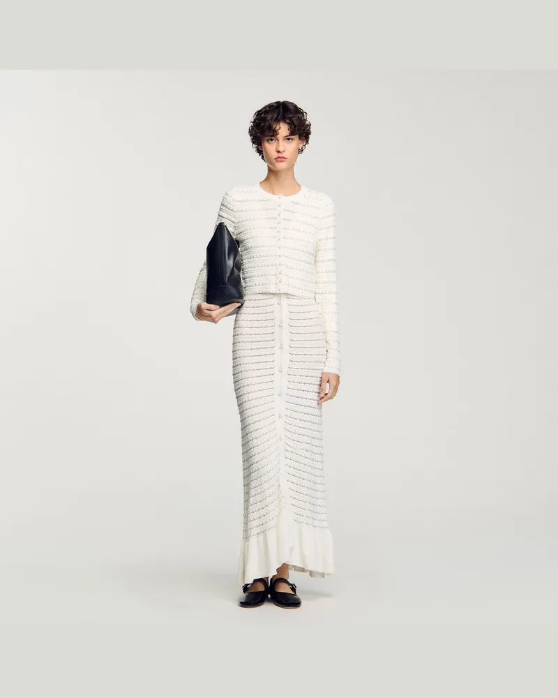 Sandro Kurzer Cardigan mit Perlen Ecru