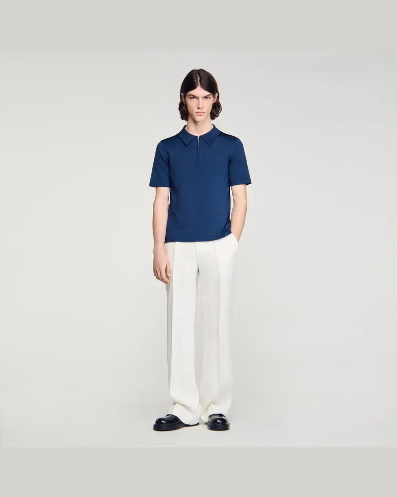 Sandro Strick-Poloshirt mit Reißverschluss Bleu