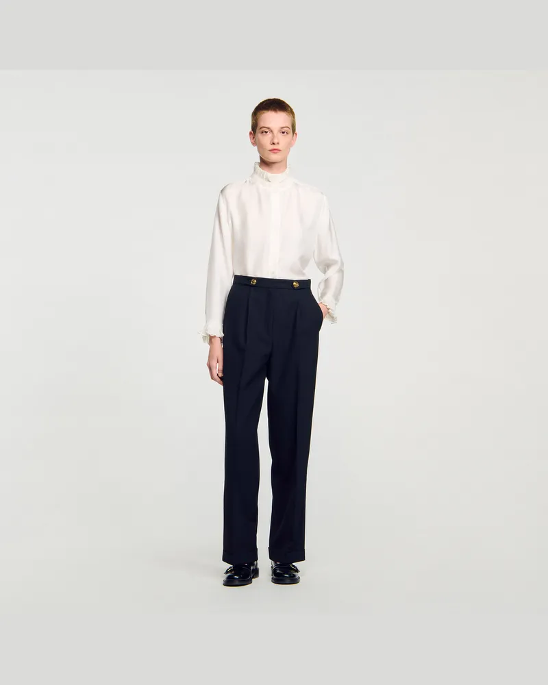 Sandro Seide Hemdbluse mit gerafftem Kragen Ecru