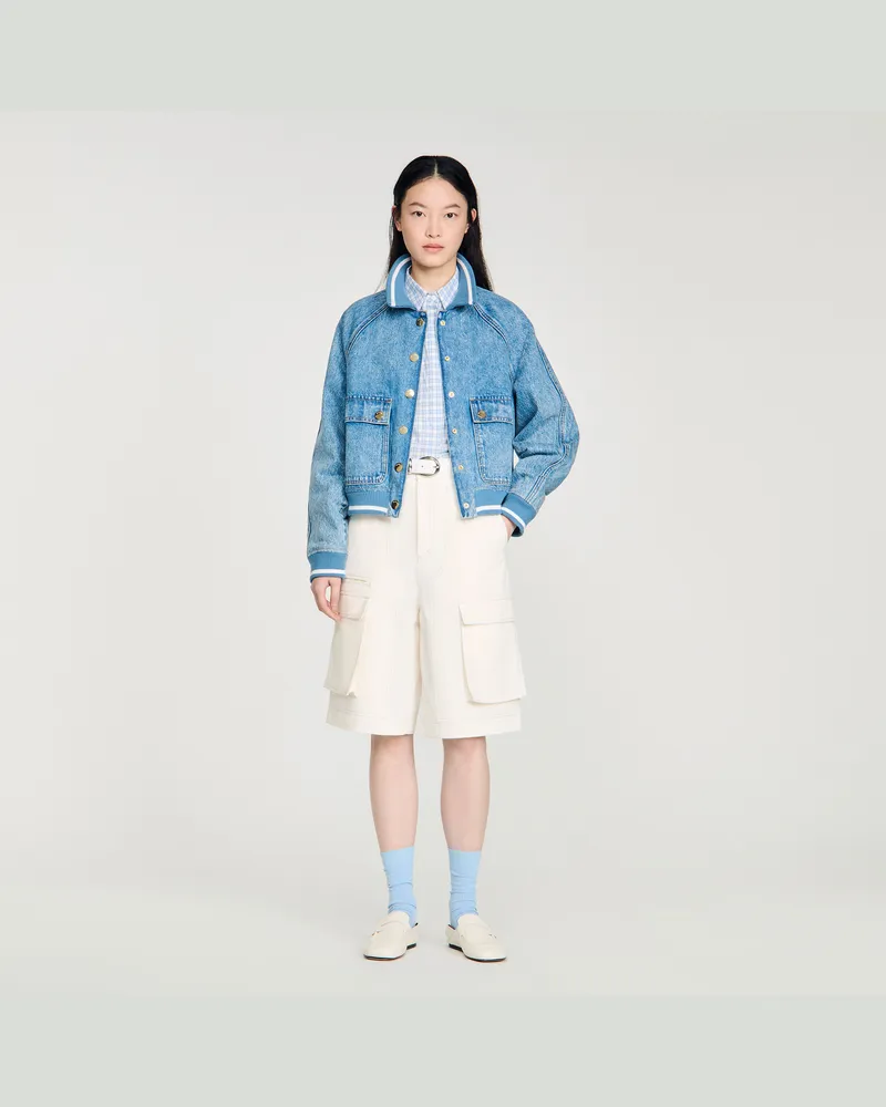 Sandro Blouson aus Denim mit Rippbündchen Jeansblau