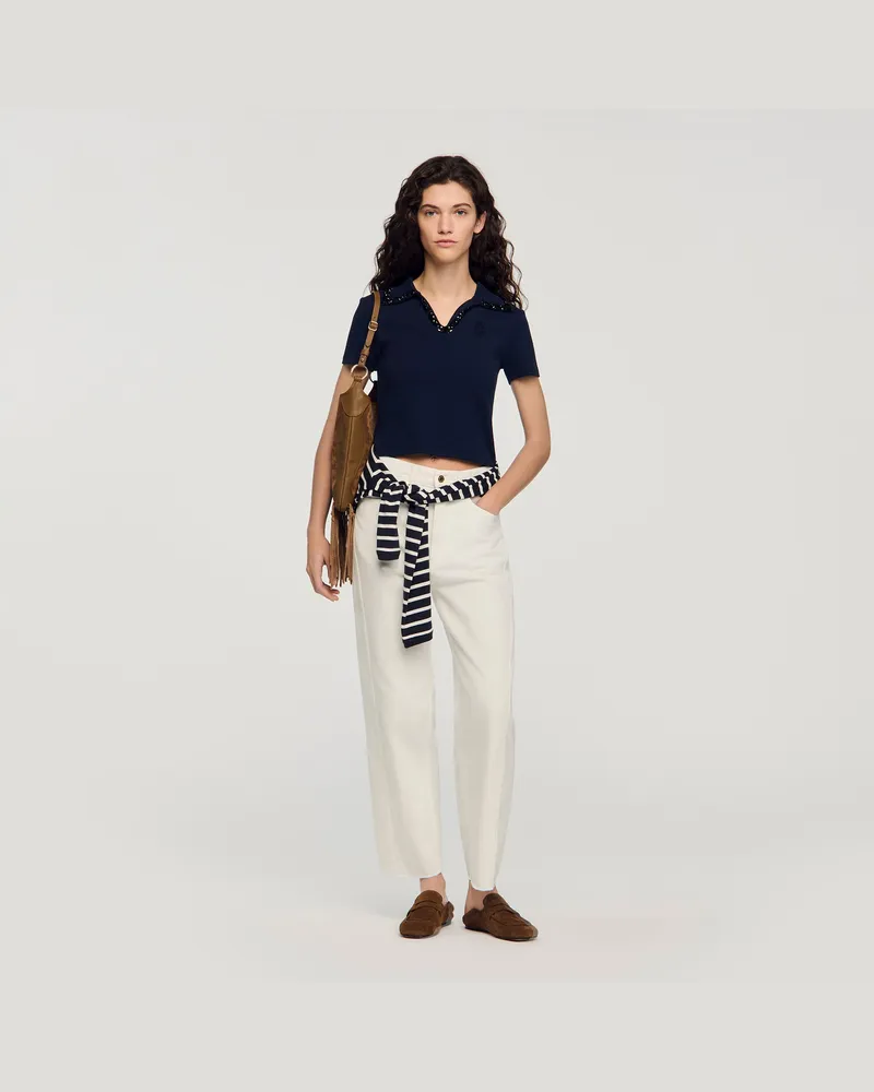 Sandro Poloshirt mit Perlen-Kragen Marine