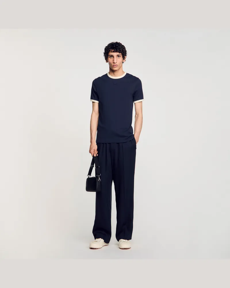 Sandro Zweifarbiges T-Shirt mit Patch Marine