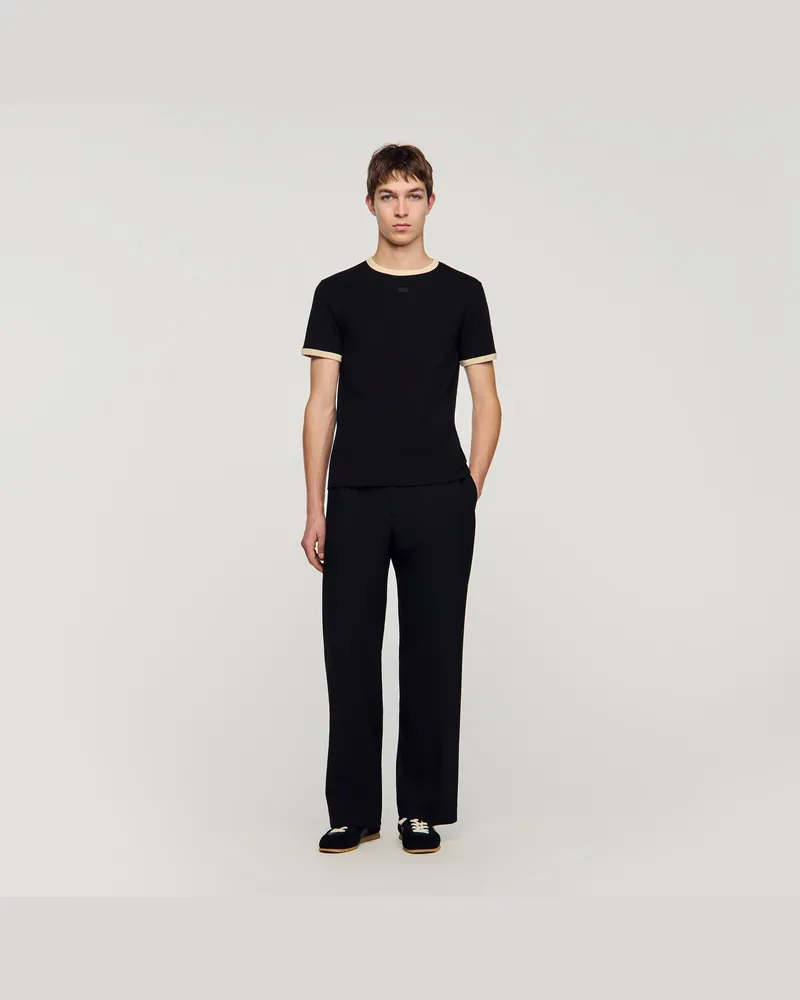 Sandro Zweifarbiges T-Shirt mit Patch Schwarz