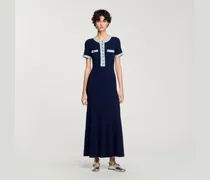 Midi-Kleid aus Strick und Denim