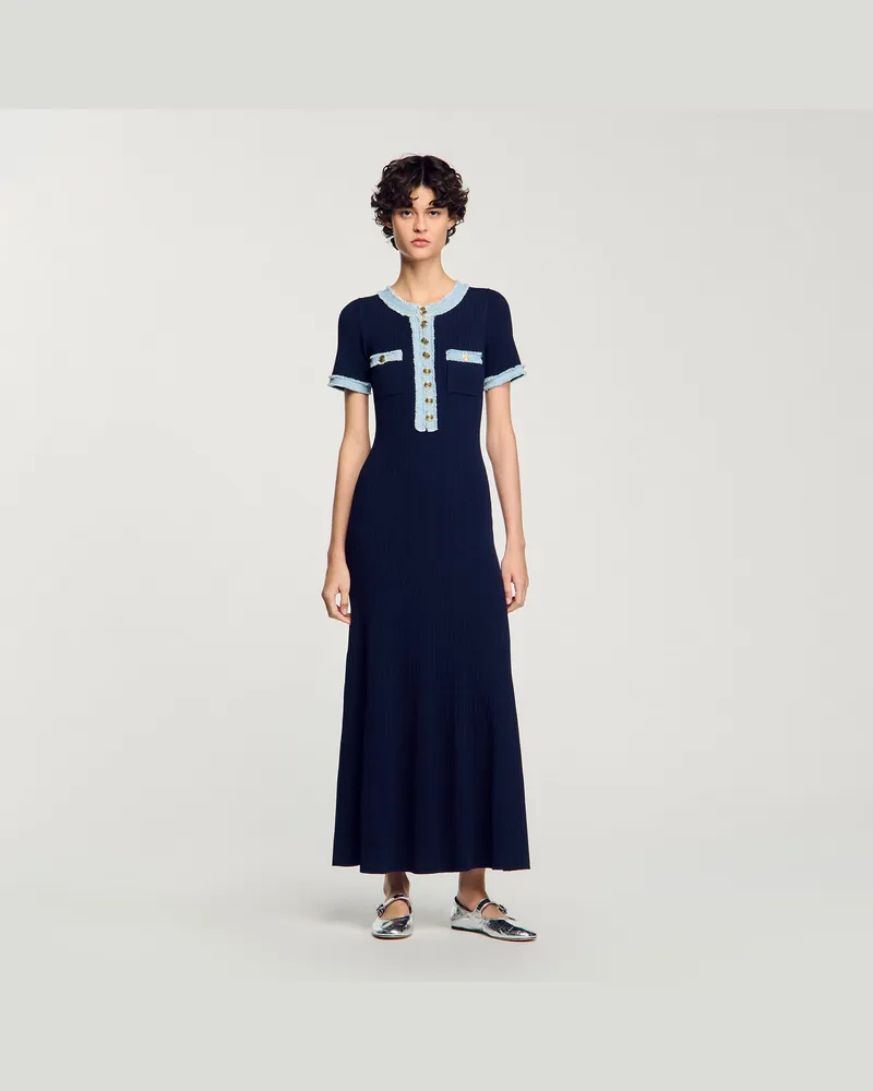 Sandro Midi-Kleid aus Strick und Denim Marine
