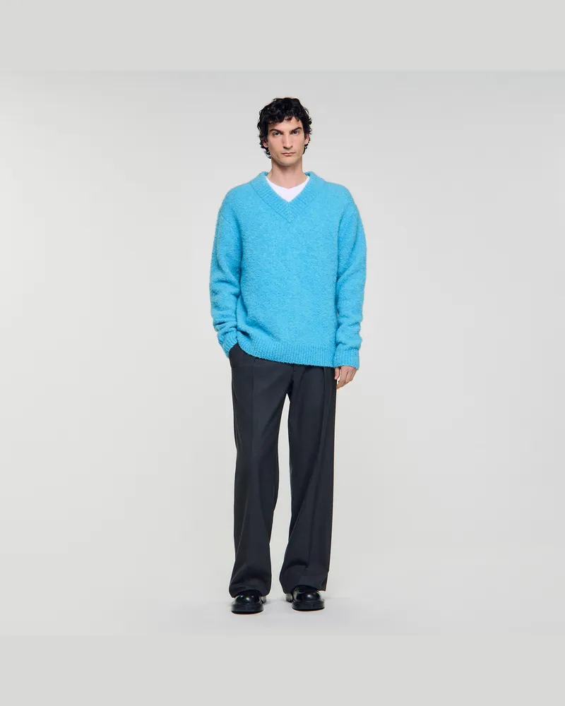 Sandro Langarmpullover mit V-Ausschnitt Turquoise.