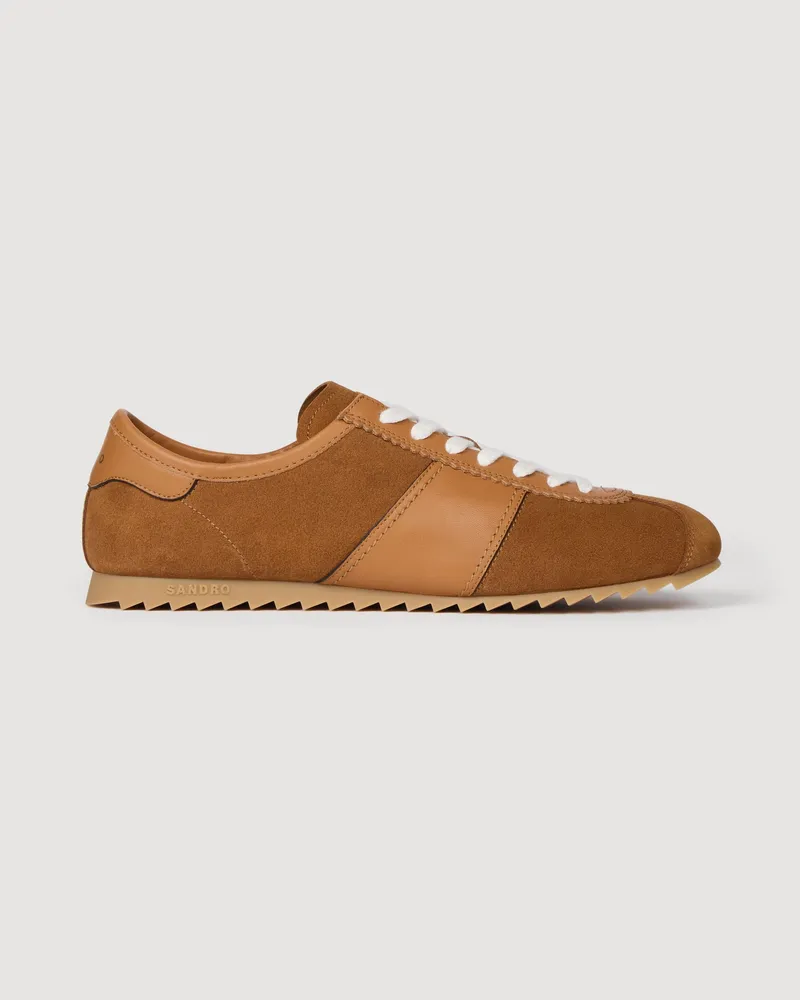 Sandro Niedrige Leder- & Wildledersneakers Cognac