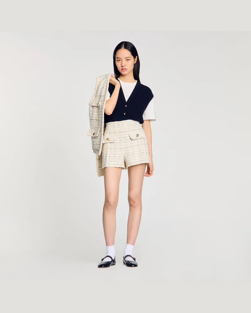Sandro Shorts aus dekorativem Tweed Ecru