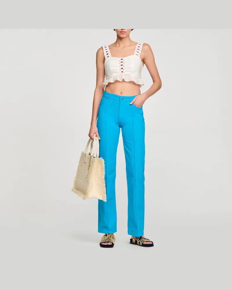 Sandro Kurzes Top aus Leinenmischgewebe Weiß