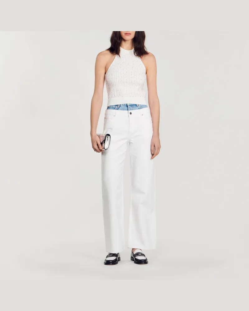 Sandro Stricktop mit Perlenverzierung Weiß