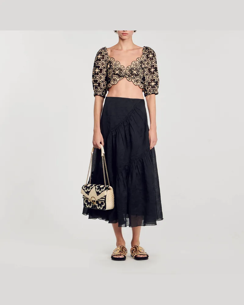 Sandro Kurzes Top mit englischer Stickerei Beige